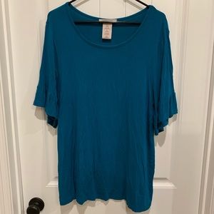 Turquoise ruffle sleeved blouse by Philosophy